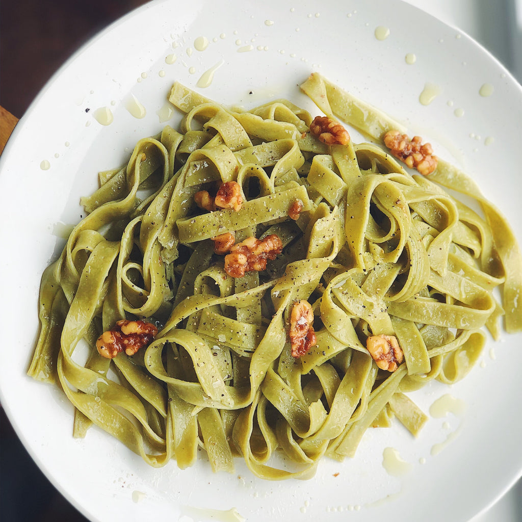 Spinach Fettuccine with Rosemary Oil & Walnuts Taste Republic GlutenFree