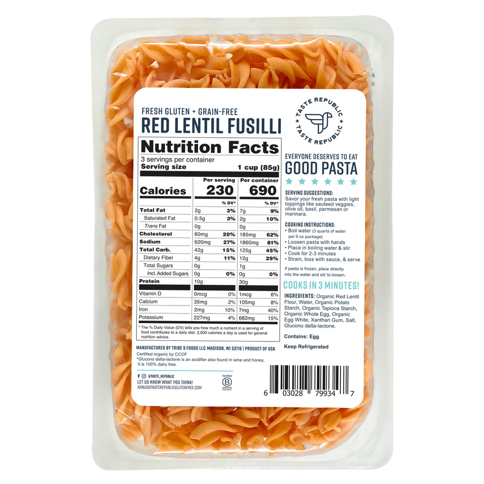 Fresh Gluten + Grain-Free Red Lentil Fusilli - Organic  (6-Pack)