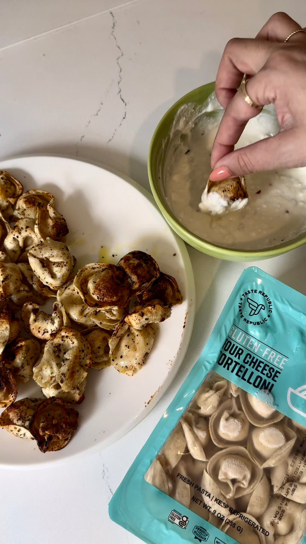 Gluten Free Air Fryer Pasta Chips with Cheese Tortelloni Taste