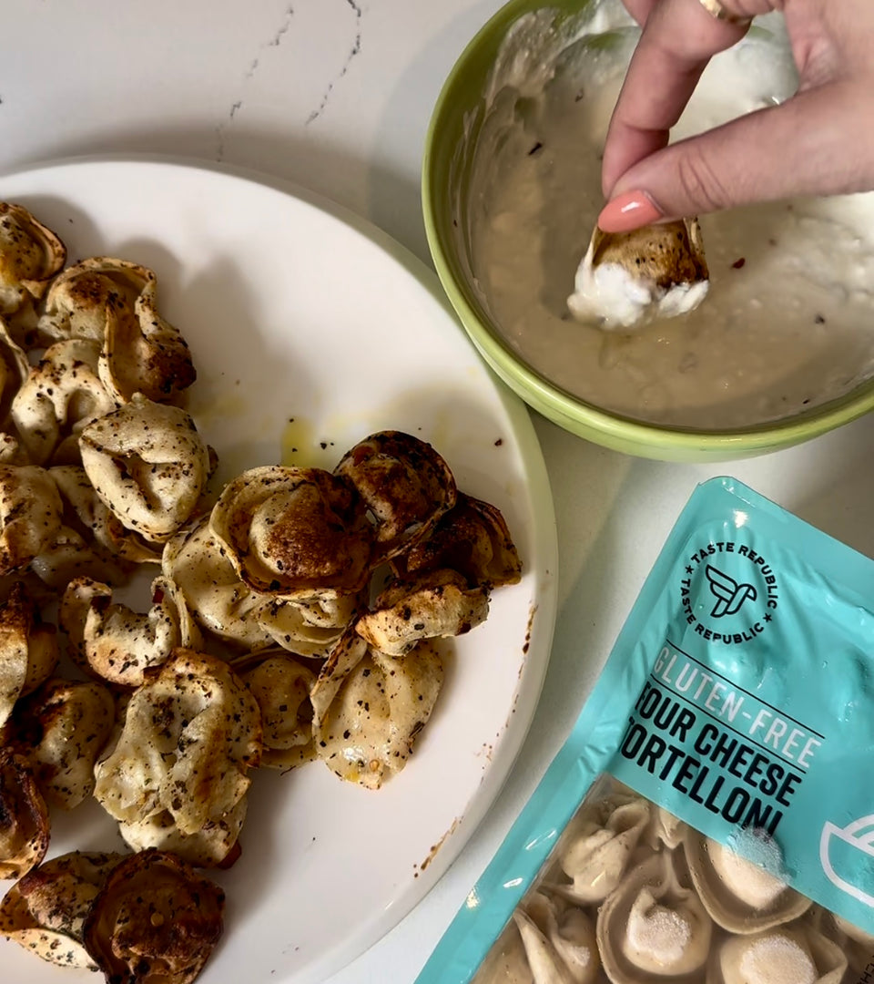 Gluten Free Air Fryer Pasta Chips with Cheese Tortelloni Taste