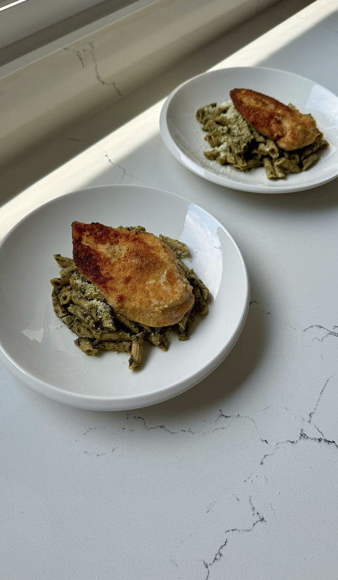 20-Minute Pesto Pasta with Crispy Chicken - Gluten Free & Grain Free