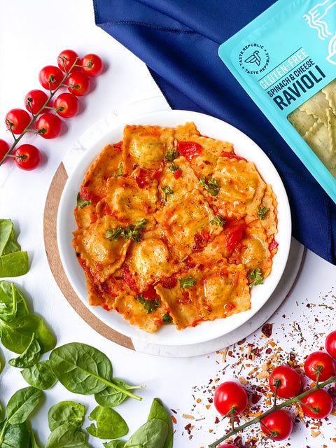 Gluten-Free Spinach & Cheese Ravioli with Pomodoro Sauce