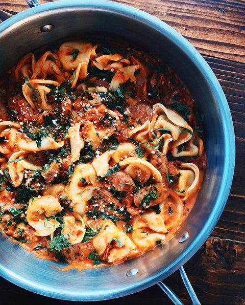 Gluten-Free Tomato and Chicken Sausage Tortelloni Skillet