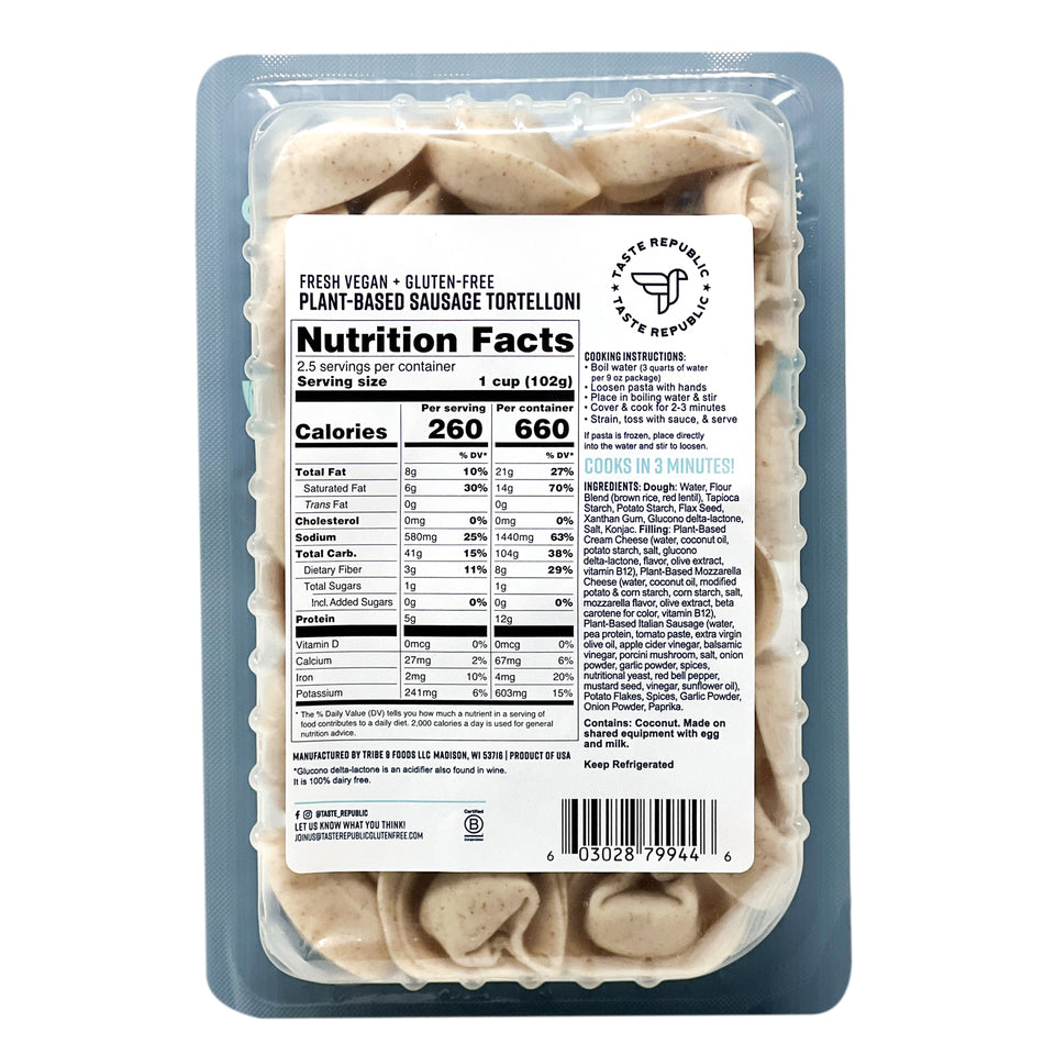 Fresh Vegan + Gluten-Free Plant-Based Sausage Tortelloni (6-Pack)