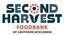 The logo for Second Harvest Foodbank of Southern Wisconsin, featuring the words 'SECOND HARVEST' in dark teal with an orange sunburst icon between the words, and 'FOODBANK OF SOUTHERN WISCONSIN' in orange and dark teal below, on a solid white background.