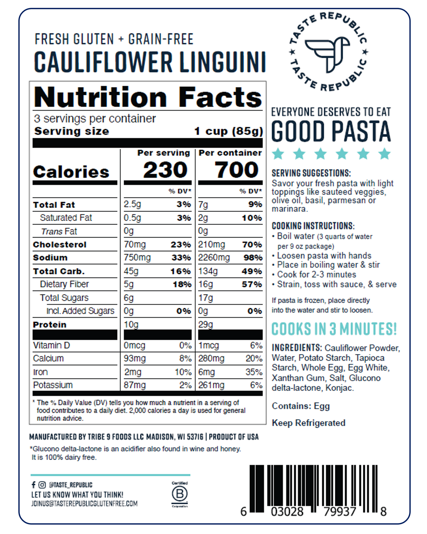 Fresh Gluten + GrainFree Cauliflower Linguini (6pack) Taste Republic GlutenFree