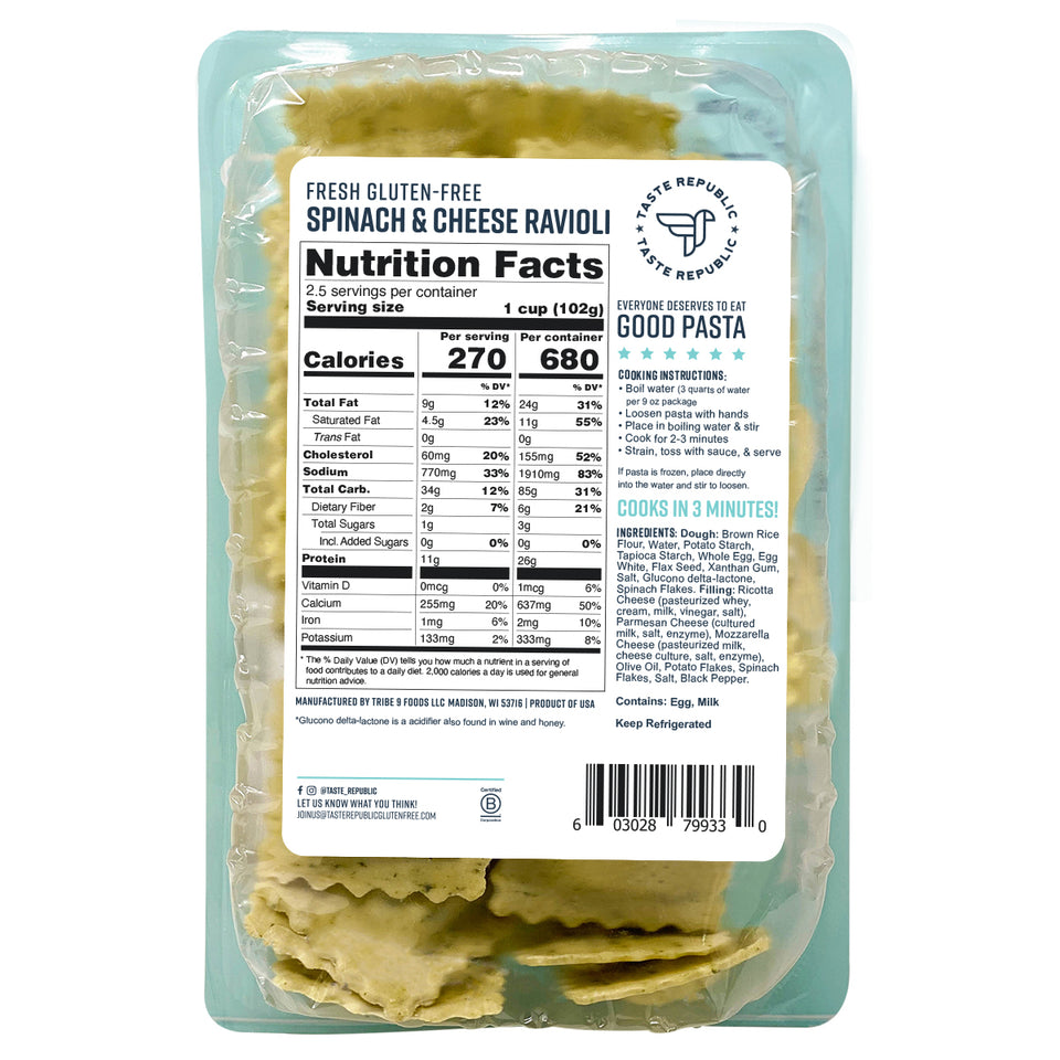 Fresh Gluten-Free Spinach and Cheese Ravioli (6-Pack)